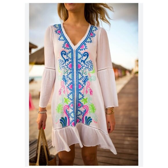 Lilly Pulitzer Other - Lilly Pulitzer Tavvy Coverup Womens Small Tansy Resort Palm Embroidered Beach Sw
